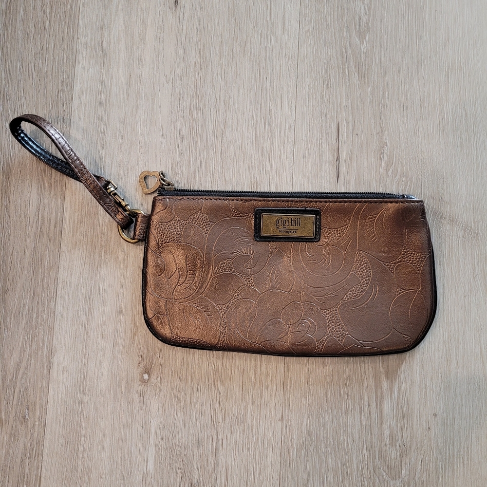 Gigi Hill Embossed Bronze Wristlet
